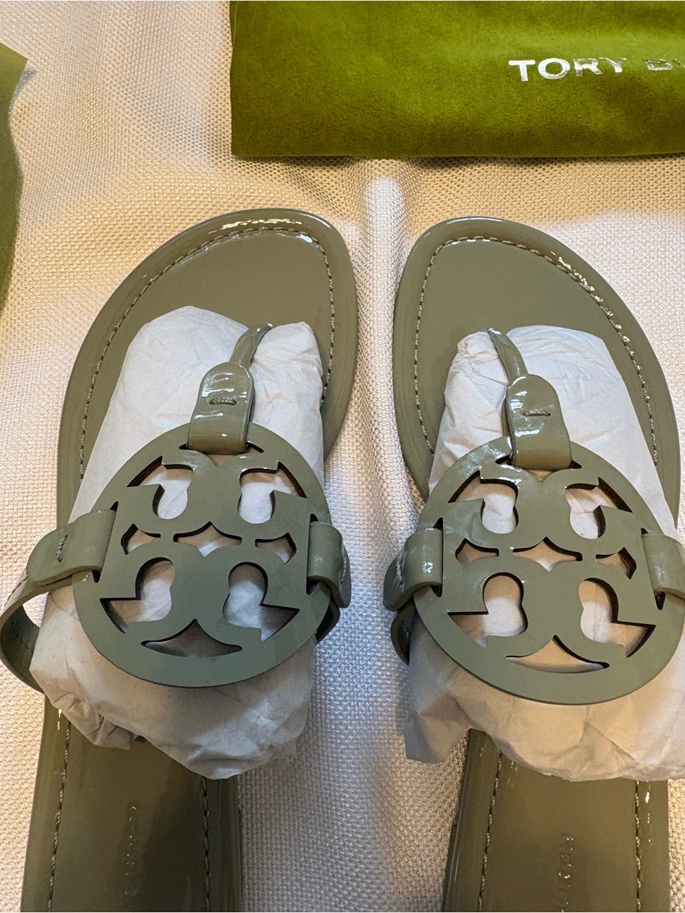 Tory Burch Miller Patent Leather Sandals Light Jade/Green - Picture 3 of 7